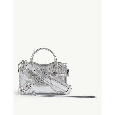 Balenciaga Mini City Lambskin Cross-body In Silver