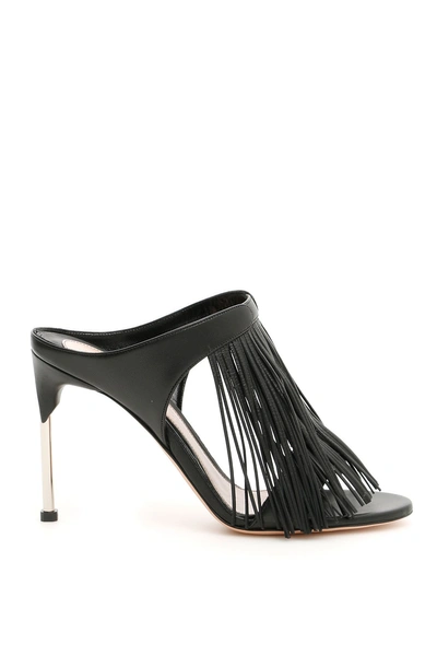 Shop Alexander Mcqueen Fringed Sandals In Black Silver (black)