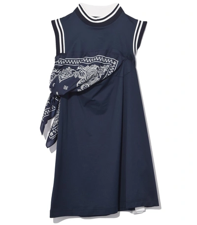 Shop Sacai Navy Bandana Print Dress