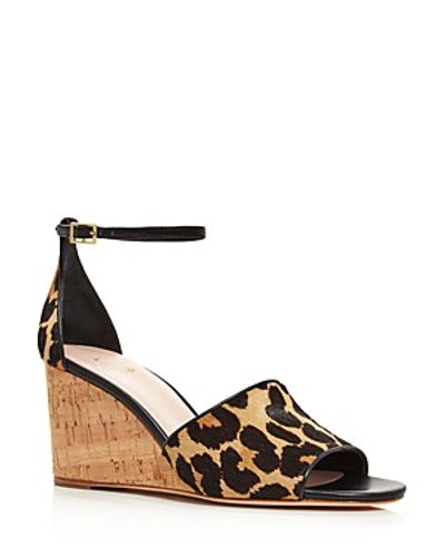 Shop Kate Spade New York Women's Lonnie Leopard Printed Calf Hair Wedge Sandals In Amaret/black