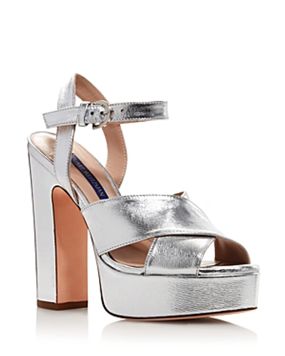 Shop Stuart Weitzman Women's Joni Metallic Platform Sandals In Silver