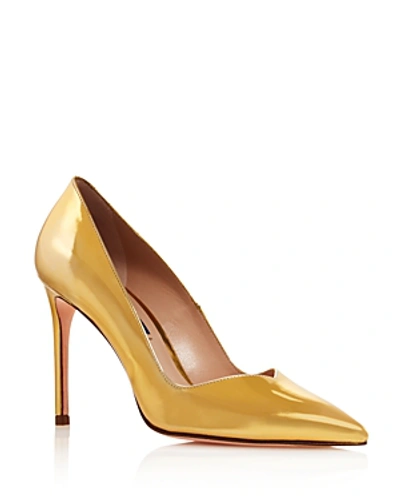 Shop Stuart Weitzman Women's Anny Pointed Toe Curved Pumps In Gold