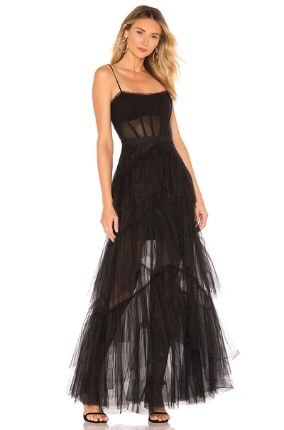 Bcbgmaxazria Layered Tulle & Mesh Sleeveless Corset Gown In Black