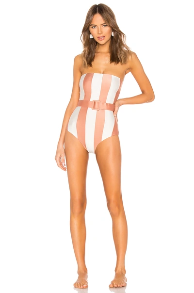 Shop Adriana Degreas Porto Striped Strapless Swimsuit In Rose & Off White