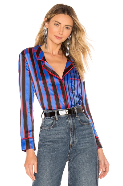 Shop Alice And Olivia Keir Piped Pajama Top In Tricolor Pinstripe