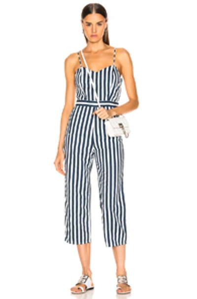 Shop Mother Cut-it-out Jumpsuit In Blue,stripes,white