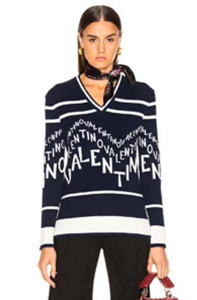 Shop Valentino Chevron Sweater In Blue. In Pure Blue & Ivory