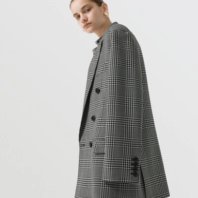 Shop Burberry Prince Of Wales Check Wool Oversized Jacket In Mist Green