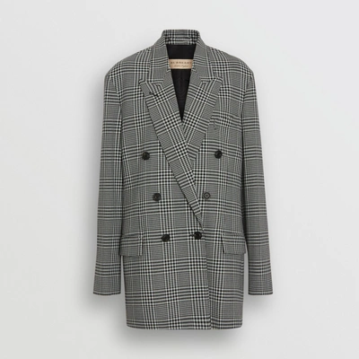 Shop Burberry Prince Of Wales Check Wool Oversized Jacket In Mist Green