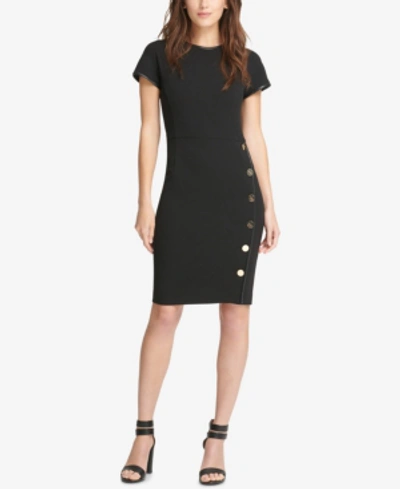Shop Dkny Sheath Dress With Faux-leather Trim, Created For Macy's In Black