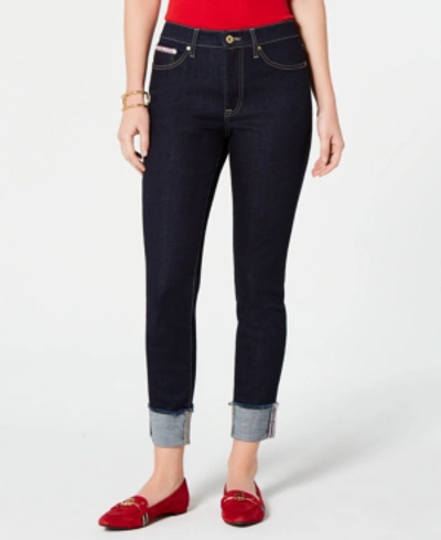 Shop Tommy Hilfiger Women's Tribeca Th Flex Raw-cuff Skinny Jeans In Soft Indigo Rinse