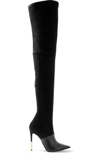 Shop Balmain Amazone Suede And Leather Thigh Boots In Black
