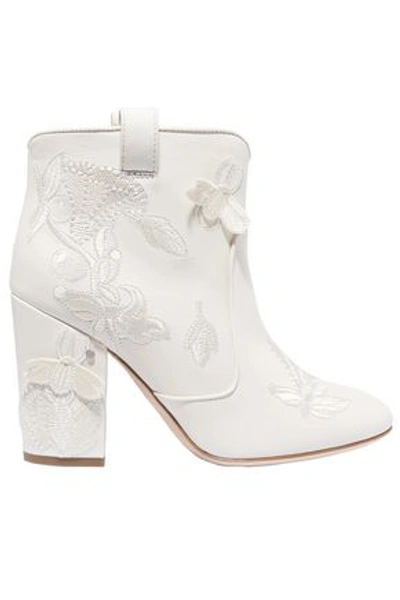 Shop Laurence Dacade Woman Pete Embroidered Leather Ankle Boots Ivory