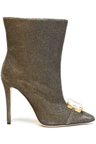 Shop Marco De Vincenzo Embellished Iridescent Lamé Ankle Boots In Gold