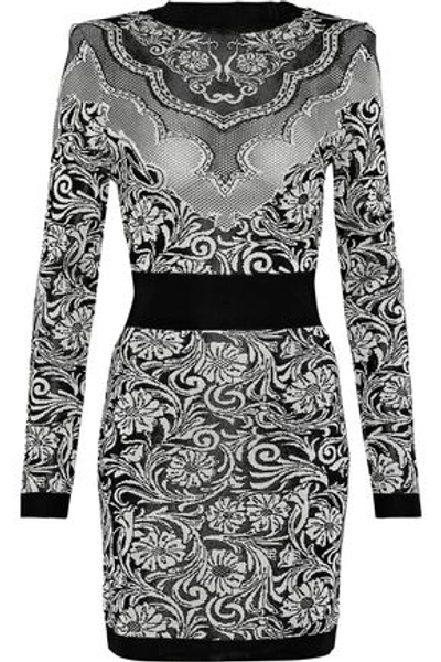 Shop Balmain Woman Jacquard-knit Mini Dress Black