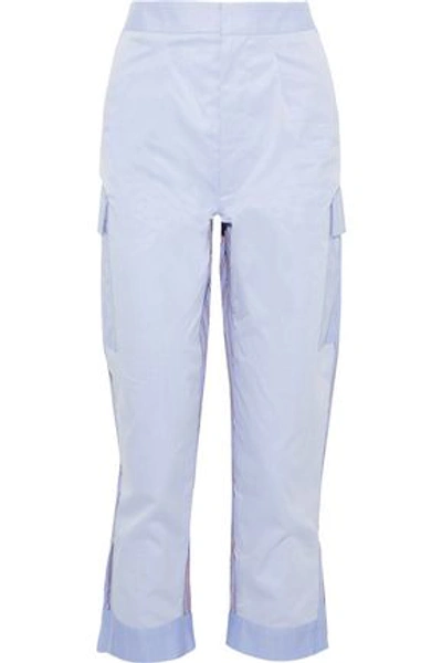 Shop Tome Paneled Striped Cotton-twill Straight-leg Pants In Light Blue