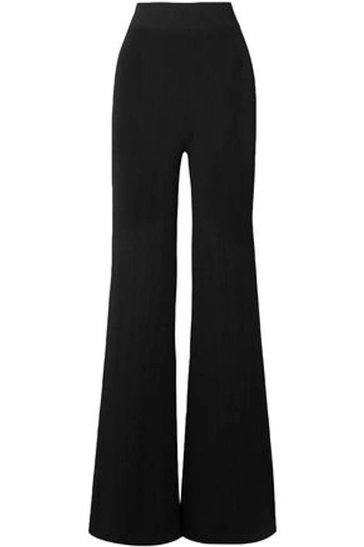 Shop Balmain Ribbed-knit Flared Pants In Black