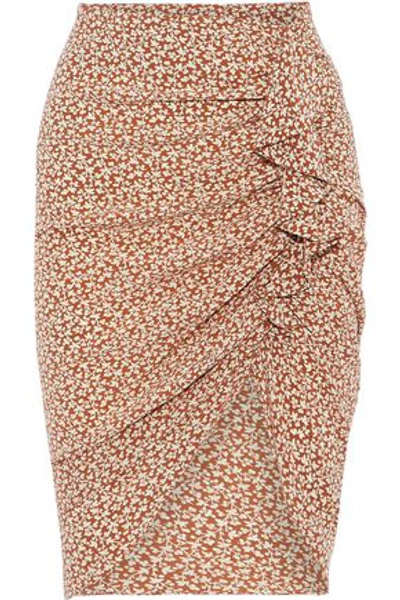 Shop Veronica Beard Woman Hazel Ruched Floral-print Silk Crepe De Chine Skirt Light Brown