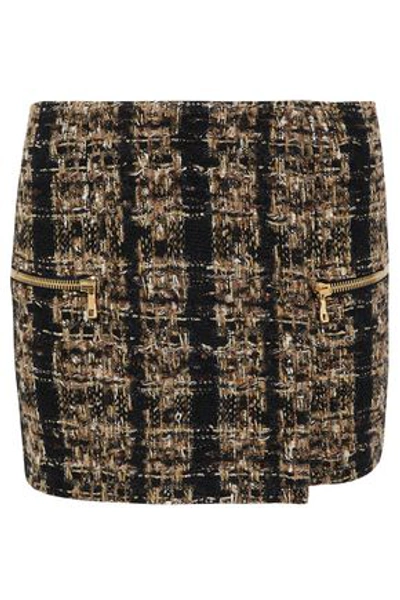 Shop Balmain Woman Wrap-effect Metallic Tweed Mini Skirt Gold