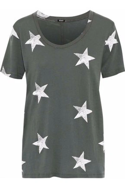 Shop Monrow Woman Printed Cotton-blend Jersey T-shirt Grey Green