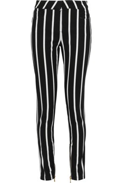 Shop Balmain Striped Mid-rise Skinny Jeans In Black