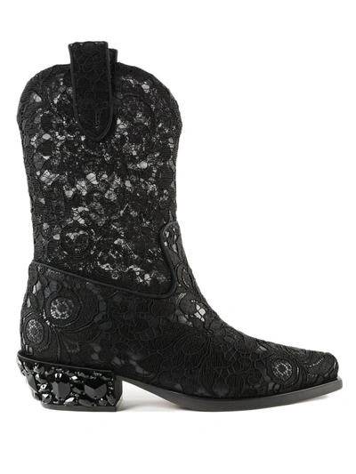 Shop Dolce & Gabbana Lace Detailed Texan Boots In Nero