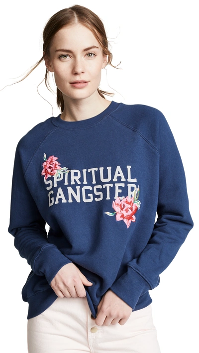 Shop Spiritual Gangster Sgv Floral Classic Crew Sweatshirt In Dusty Navy