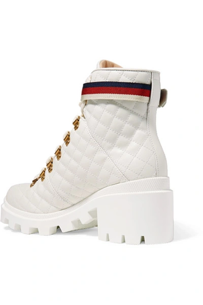 Shop Gucci Grosgrain-trimmed Quilted Leather Ankle Boots In White