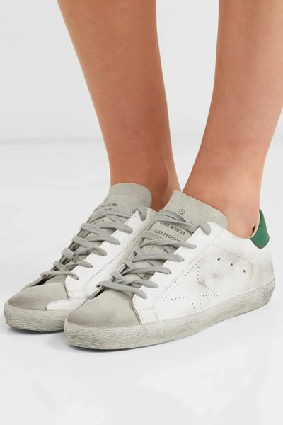 Shop Golden Goose Superstar Distressed Leather And Suede Sneakers In White