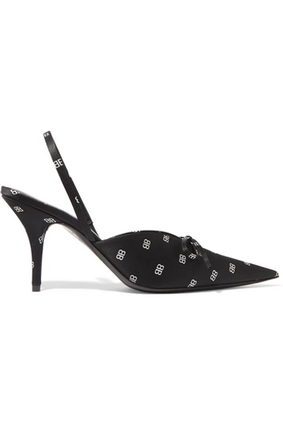 Shop Balenciaga Knife Logo-print Satin And Leather Slingback Pumps In Black