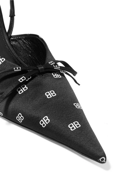 Shop Balenciaga Knife Logo-print Satin And Leather Slingback Pumps In Black