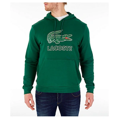 Shop Lacoste Men's Big Croc Script Hoodie In Green Size Small Fleece