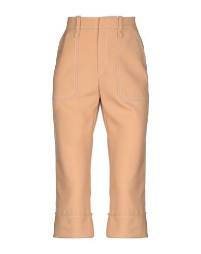 Shop Chloé Woman Cropped Pants Sand Size 6 Polyester, Virgin Wool In Beige