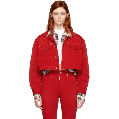 Shop Dsquared2 Red Denim Maxi Jacket In 309 Red