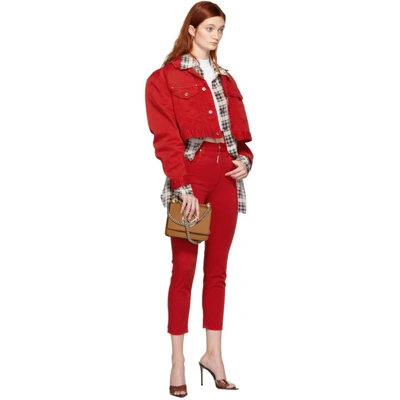 Shop Dsquared2 Red Denim Maxi Jacket In 309 Red