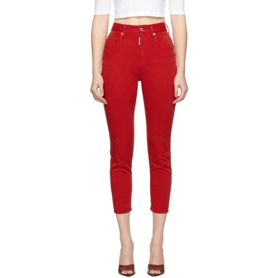 Shop Dsquared2 Red High Waist Cropped Twiggy Jeans In 309 Red