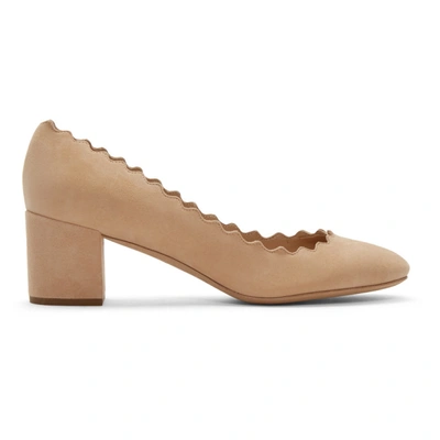 Shop Chloé Chloe Beige Suede Lauren Heels In 26u Reef Sh