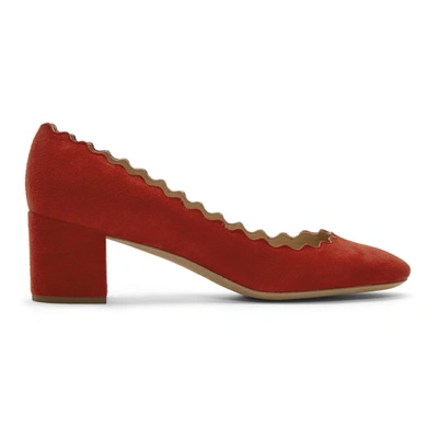 Shop Chloé Chloe Red Suede Lauren Heels In 636 Red Fla