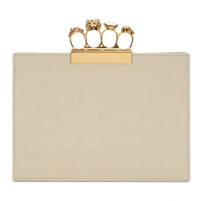 Shop Alexander Mcqueen Off-white Croc Small Jeweled Four-ring Clutch In 9003 Off Wh