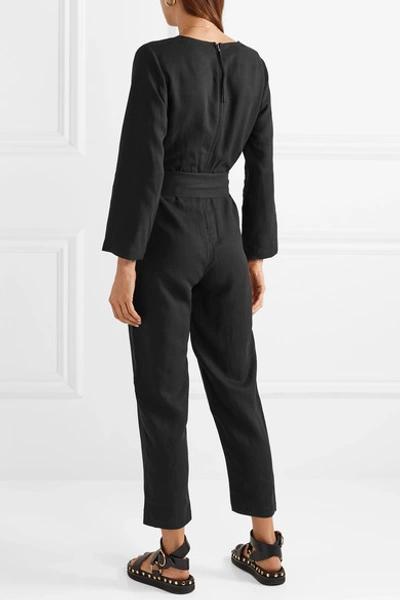 Shop Apiece Apart Morena Wrap-effect Tencel And Linen-blend Jumpsuit In Black