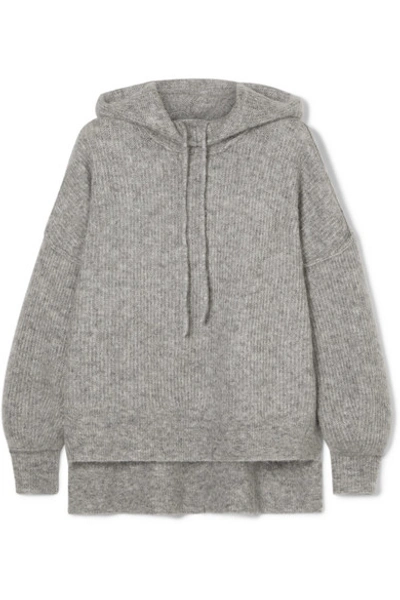 Shop Ganni Knitted Hoodie In Light Gray