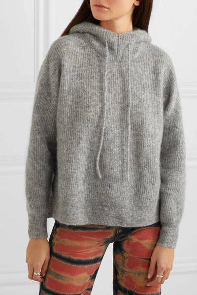 Shop Ganni Knitted Hoodie In Light Gray