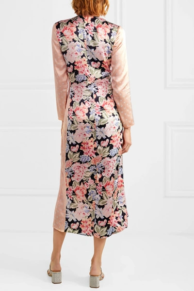 Shop Rixo London Betty Printed Satin Wrap Midi Dress In Peach