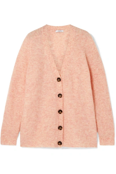 Shop Ganni Oversized Ribbed-knit Cardigan In Peach