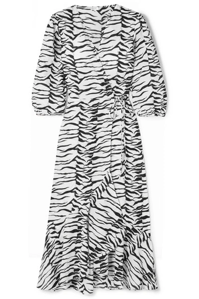 Shop Rixo London Noleen Tiger-print Cotton-voile Wrap Dress In White