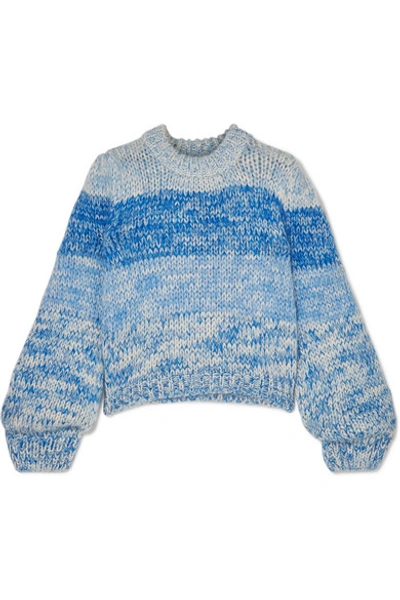 Shop Ganni Striped Mohair And Wool-blend Sweater