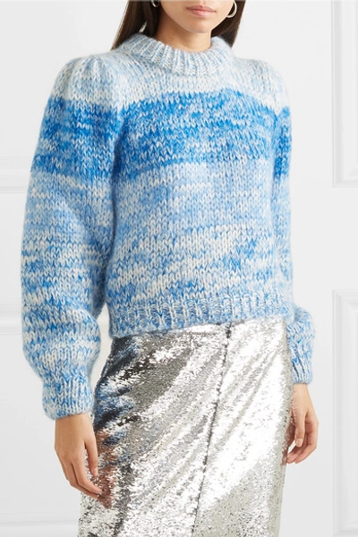 Ganni Julliard Dégradé Mohair And Wool-blend Sweater In Blue | ModeSens