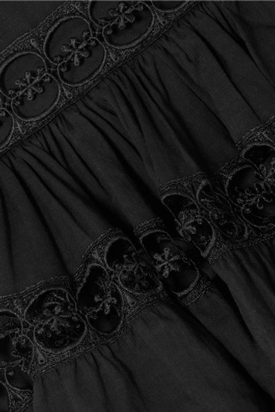 Shop Charo Ruiz Greta Crocheted Lace-paneled Cotton-blend Mini Skirt In Black