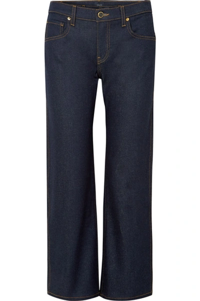 Shop Khaite Wendell Cropped High-rise Wide-leg Jeans In Indigo