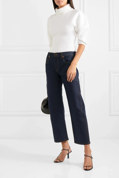 Shop Khaite Wendell Cropped High-rise Wide-leg Jeans In Indigo